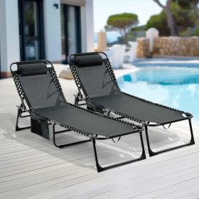 Folding Chaise Lounge Pool Chair Set Of 2,Patio Sun Tanning Chair,Outdoor Lounge Chair With 4-Position Reclining Back,Breathable Mesh Seat For Beach. (Option: Black)
