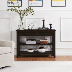 Retro Design Console Table With Two Open Shelves, Pine Solid Wood Frame And Legs For Living Room (Option: Light Coffee)