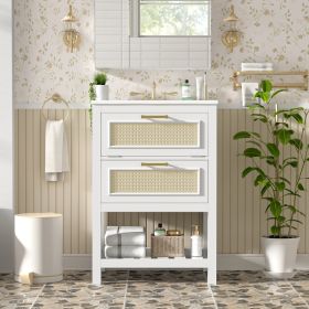24   Bathroom Vanity With Integrated Ceramic Sink, Bathroom Cabinet With 1 Deep Drawer, 1 Tip-Out Drawer, Single Sink Bathroom Vanity For Small And Me (Option: White)