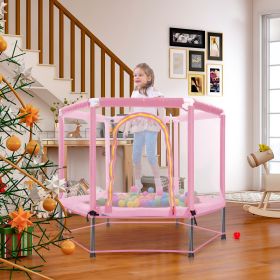 55   Toddlers Trampoline With Safety Enclosure Net And Balls, Indoor Outdoor Mini Trampoline For Kids (Option: Pink)