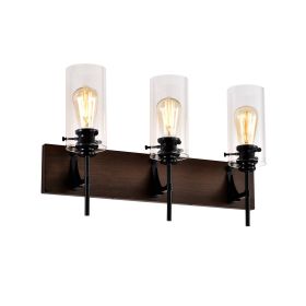 3-Light Matte Black Wood Color Bathroom Light Fixtures, Modern Vanity Lights With Glass Shade, Vintage Light Fixture Bathroom Over Mirror Wall Lights (Option: Wood)