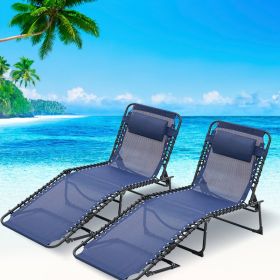 Folding Chaise Lounge Pool Chair Set Of 2,Patio Sun Tanning Chair,Outdoor Lounge Chair With 4-Position Reclining Back,Breathable Mesh Seat For Beach. (Option: Dark Blue)