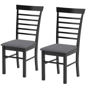 Wooden Dining Chairs Set of 2, Farmhouse Upholstered Kitchen Chairs with Rubber Wood Frame, Black and Gray (Option: Black and Gray-1035x500x265 mm)