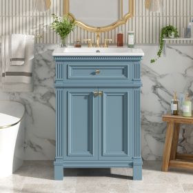 24   Vintage Elegance Bathroom Cabinet With Soft Closing Doors And Adjustable Shelf, Bathroom Vanity With Ceramic Sink (Option: Indigo Blue)