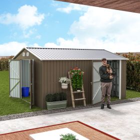10x12 FT Outdoor Metal Storage Shed, Large Storage Sheds With Sturdy Frame Structure, Metal Garden Tool Shed With Lockable Door For Garden,Gift A Fold (Option: Coffee)