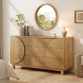 Modern 6 Drawer Fluted Dresser, 60   Wide Modern Chest Of Drawers, TV Stand With Solid Wood Legs, Clothes Organizer With 6 Deep Drawers, Storage Cabin (Option: BROWN)