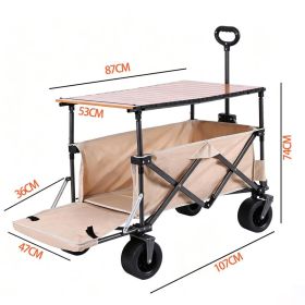 Multi-functional Foldable Camping Cart With Removable Tabletop, Expandable Rear Storage Space, All-terrain Wheels, Suitable For Outdoor Picnics, Fishi (Option: Khaki)