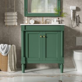 30   Luxurious Bathroom Vanity Cabinet With Ceramic Sink Basin, 30-Inch, Storage Cabinet With Soft Close Doors And Solid Wood Legs (Option: GREEN)
