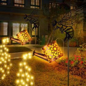 Solar Garden Lights Outdoor Decoration,Flower-shaped Lights Metal Solar Watering Can Lights Outdoor Waterproof, Small Patio Light Yard Lawn Pathway De (Option: 2pcs)