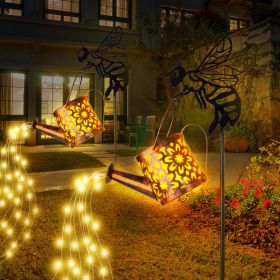 Solar Garden Lights: Waterproof Metal Flower Watering Can For Patio & Lawn (Option: 2pcs)