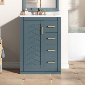 24   Bathroom Vanity With Integrated Ceramic Sink, Bathroom Cabinet With 1 Door, 3 Drawers, Single Sink Bathroom Vanity For Small And Medium Restroom, (Option: BLUE)