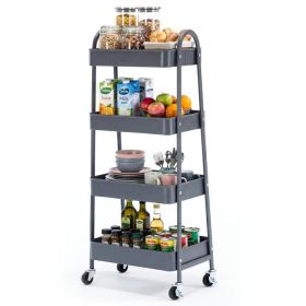 Four-layer Practical Mobile Trolley, Metal Movable Storage Rack, With Lockable Casters (Option: Grey)