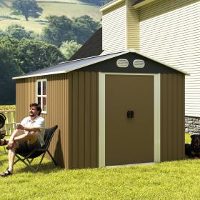 Campcraft 8x12 FT Outdoor Metal Storage Shed, Large Storage Sheds With Sturdy Frame Structure, Metal Garden Tool Shed With Lockable Door For Garden, L (Option: BROWN)