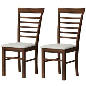 Wooden Dining Chairs Set of 2, Farmhouse Upholstered Kitchen Chairs with Rubber Wood Frame, Dark Brown and Beige (Option: Dark Brown and Beige-1035x500x265 mm)