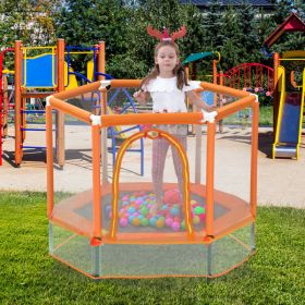 55   Toddlers Trampoline With Safety Enclosure Net And Balls, Indoor Outdoor Mini Trampoline For Kids (Option: Orange)
