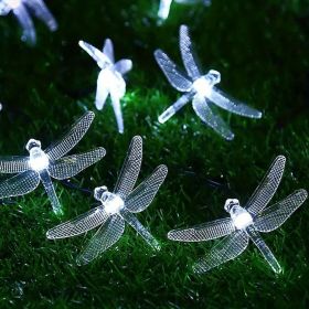 1pc Solar Dragonfly String Lights Waterproof 20 LEDs Dragonfly Fairy Lights Decorative Lighting For Indoor/Outdoor Home Garden Lawn Fence Patio Party (Color: White Light)