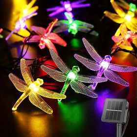 1pc Solar Dragonfly String Lights Waterproof 20 LEDs Dragonfly Fairy Lights Decorative Lighting For Indoor/Outdoor Home Garden Lawn Fence Patio Party (Color: Multi Color)