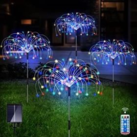 Set Of 4 Solar-Powered Garden Lights With 120 LED Copper Wire Strands & Remote (Color: Colorful)