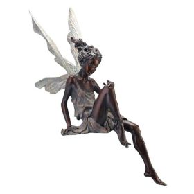 Resin Sitting Fairy Outdoor Garden Ornament (Color: Black)
