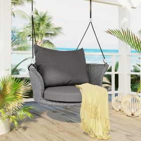 33.8' Single Person Hanging Seat; Rattan Woven Swing Chair; Porch Swing With Ropes (Color: Gray)