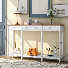 Solid Wood Console Table;  Classic Entryway Table with Storage Shelf and Drawer for Home (Color: White)