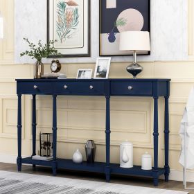 Solid Wood Console Table;  Classic Entryway Table with Storage Shelf and Drawer for Home (Color: Navy)
