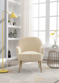 Modern Ergonomics Soft Velvet Fabric Material Accent Chair With Gold Legs And Adjustable Feet Screws For Indoor Home Living Room (Color: Cream White)