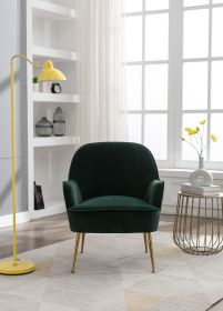 Modern Ergonomics Soft Velvet Fabric Material Accent Chair With Gold Legs And Adjustable Feet Screws For Indoor Home Living Room (Color: Dark Green)
