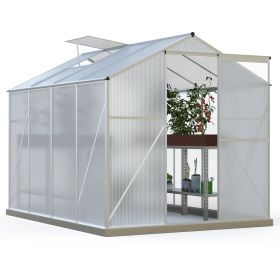 6 x 8 FT Polycarbonate Greenhouse with Roof Vent for Outdoors Gardening Canopy Plants Shed, Silver/Green (Color: Sliver)