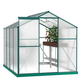 6 x 8 FT Polycarbonate Greenhouse with Roof Vent for Outdoors Gardening Canopy Plants Shed, Silver/Green (Color: Green)