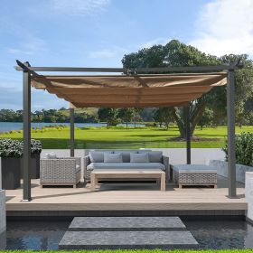 13x10 Ft Outdoor Patio Retractable Pergola With Canopy Sunshelter Pergola for Gardens; Terraces; Backyard (Color: Beige)