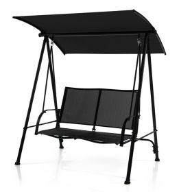 2-Seat Outdoor Canopy Swing with Comfortable Fabric Seat and Heavy-duty Metal Frame (Color: Black)