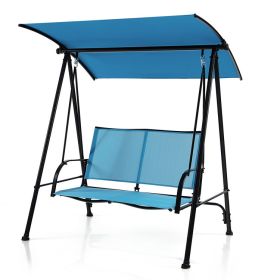 2-Seat Outdoor Canopy Swing with Comfortable Fabric Seat and Heavy-duty Metal Frame (Color: Navy)