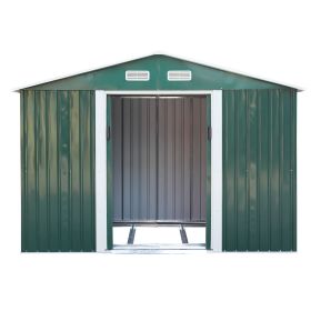 6.3' x 9.1' Outdoor Backyard Garden Metal Storage Shed for Utility Tool Storage (Color: Green)