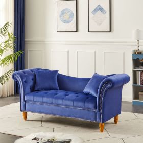 Living Room Sofa Velvet U Shape Backrest with Storage and Storage Space (Color: Blue)