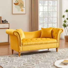 Living Room Sofa Velvet U Shape Backrest with Storage and Storage Space (Color: Yellow)