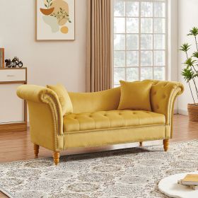 Living Room Sofa Velvet U Shape Backrest with Storage and Storage Space (Color: Brown)