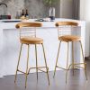 Bar Stool Set of 2, Luxury Velvet High Bar Stool with Metal Legs and Soft Back