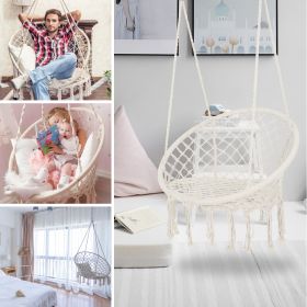 Hammock Chair Macrame Swing Max 330 Lbs Hanging Cotton Rope Hammock Swing Chair for Indoor and Outdoor (Color: as Pic)