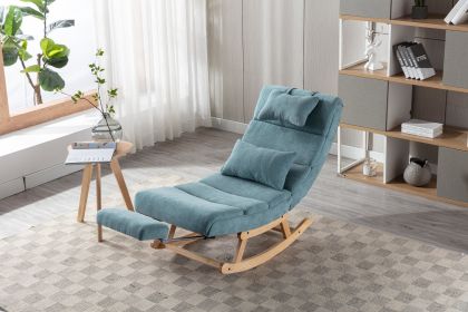 COOLMORE living room Comfortable rocking chair with Footrest/Headrest living room chair Beige (Color: Light Blue)
