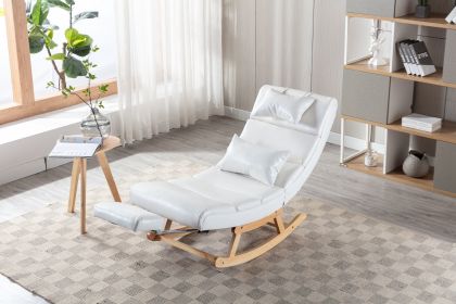 COOLMORE living room Comfortable rocking chair with Footrest/Headrest living room chair Beige (Color: White Pu)