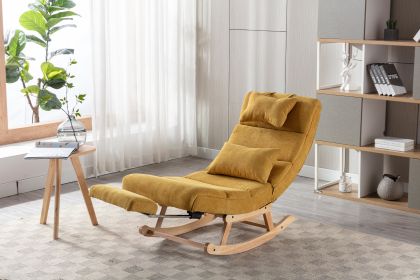 COOLMORE living room Comfortable rocking chair with Footrest/Headrest living room chair Beige (Color: Yellow)