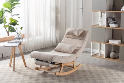 COOLMORE living room Comfortable rocking chair with Footrest/Headrest living room chair Beige (Color: Beige)