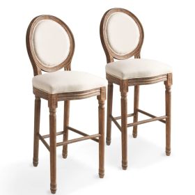 Bar Stools 2 pcs White Linen (Color: White)