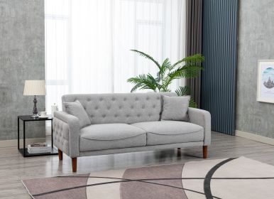 New Design Muitifunction Furniture Linen Sofa 2 Pillows Living Room Gray Loveseat with Button Tufting Easy to Clean (Color: Gray)
