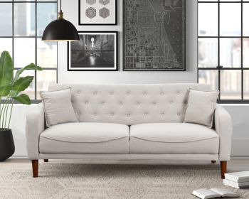 New Design Muitifunction Furniture Linen Sofa 2 Pillows Living Room Gray Loveseat with Button Tufting Easy to Clean (Color: Beige)