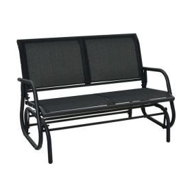 Swing Glider Chair 48 Inch Loveseat Rocker Lounge Backyard (Color: Black)