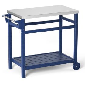 Outdoor Prep Cart Dining Table for Pizza Oven;  Patio Grilling Backyard BBQ Grill Cart (Color: Navy blue)