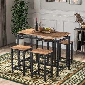 5-Piece Kitchen Counter Height Table Set, Industrial Dining Table with 4 Chairs (Color: Brown)