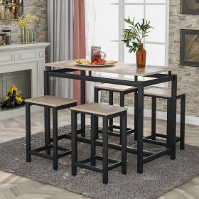 5-Piece Kitchen Counter Height Table Set, Industrial Dining Table with 4 Chairs (Color: Oak)